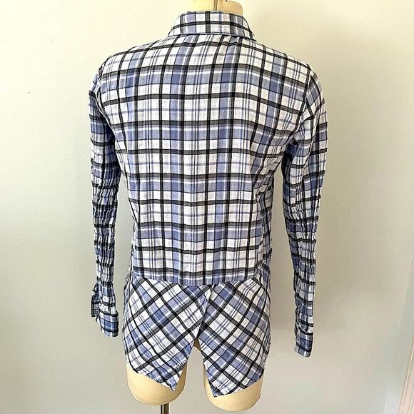 Splendid Blue & White Plaid Split-Back Button Front Shirt Size Medium - Picture 2 of 7